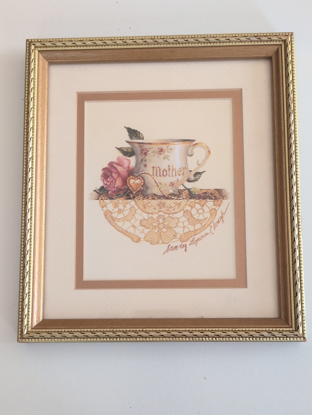Sandy Lynam Clough Hand Signed Mother Floral Teacup Framed Art